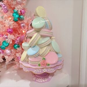 Sweet Treats Easter Pastel Glitter Macarons & Roses Large Resin Cake Tree NWT
